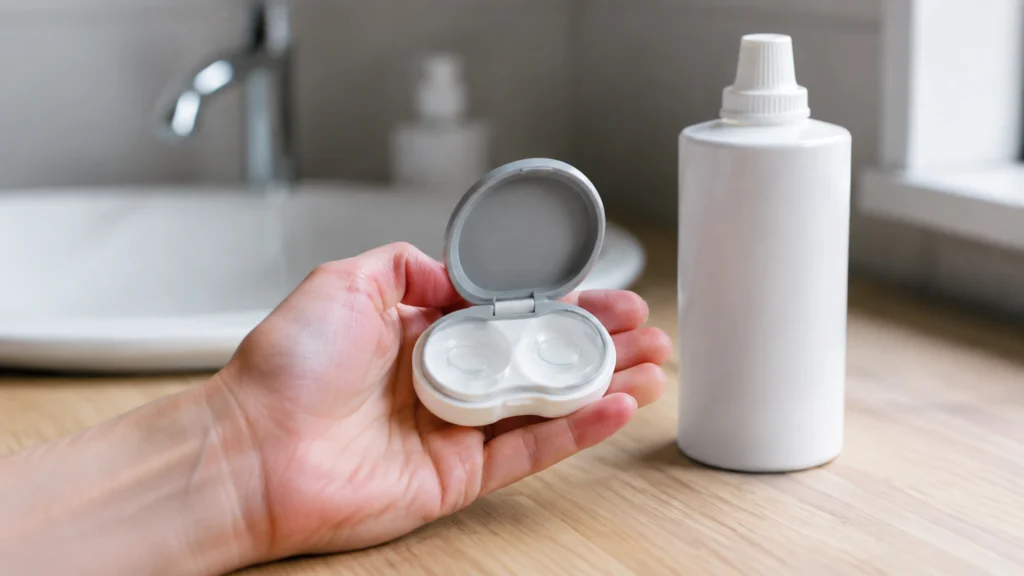 Illustration éditoriale pour l’article « Choisir le bon produit nettoyage lentilles pour vos yeux »