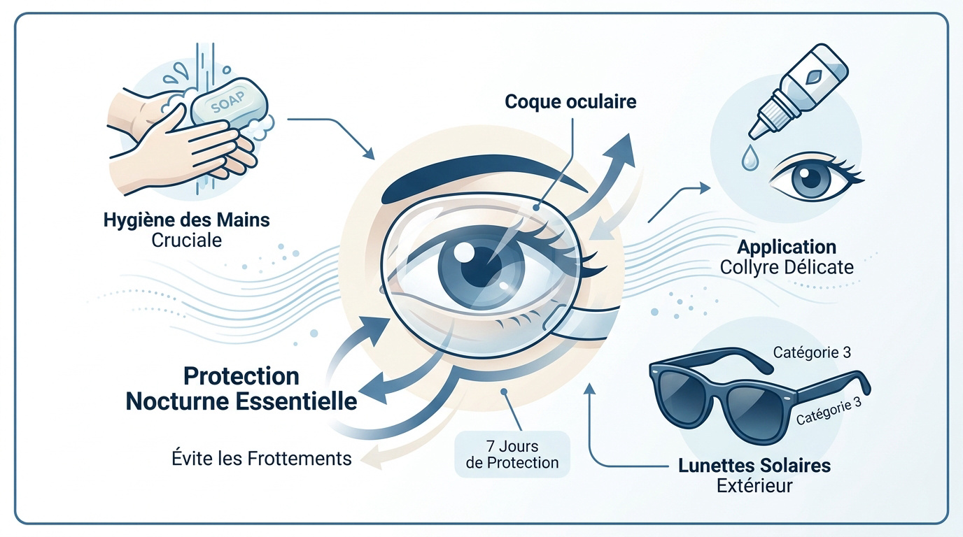 Coque de protection oculaire rigide perforée pour la nuit après chirurgie de la cataracte