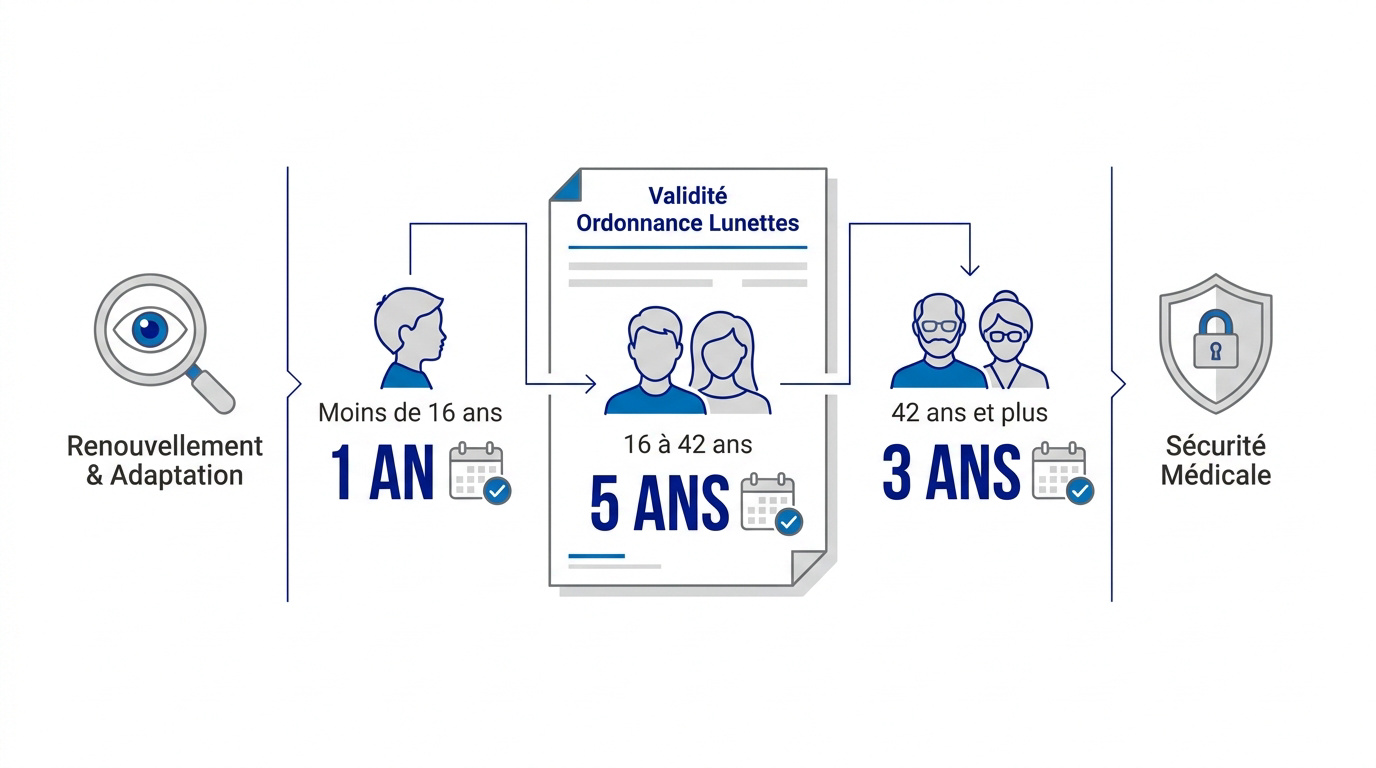 Tableau récapitulatif de la durée de validité des ordonnances de lunettes selon l'âge du patient
